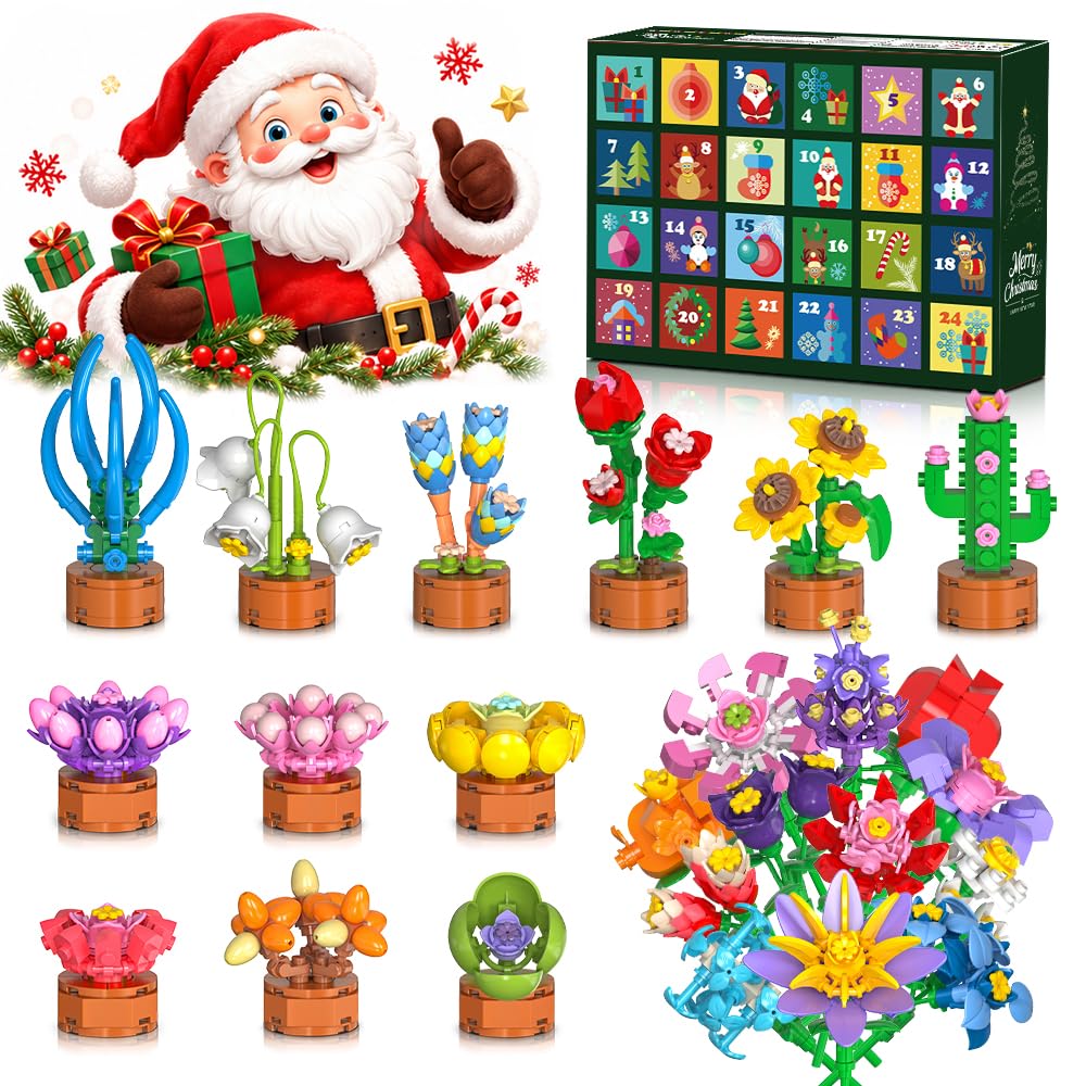 2026 Adventskalender Blumen Klemmbausteine Weihnachten Spielzeug für Kinder