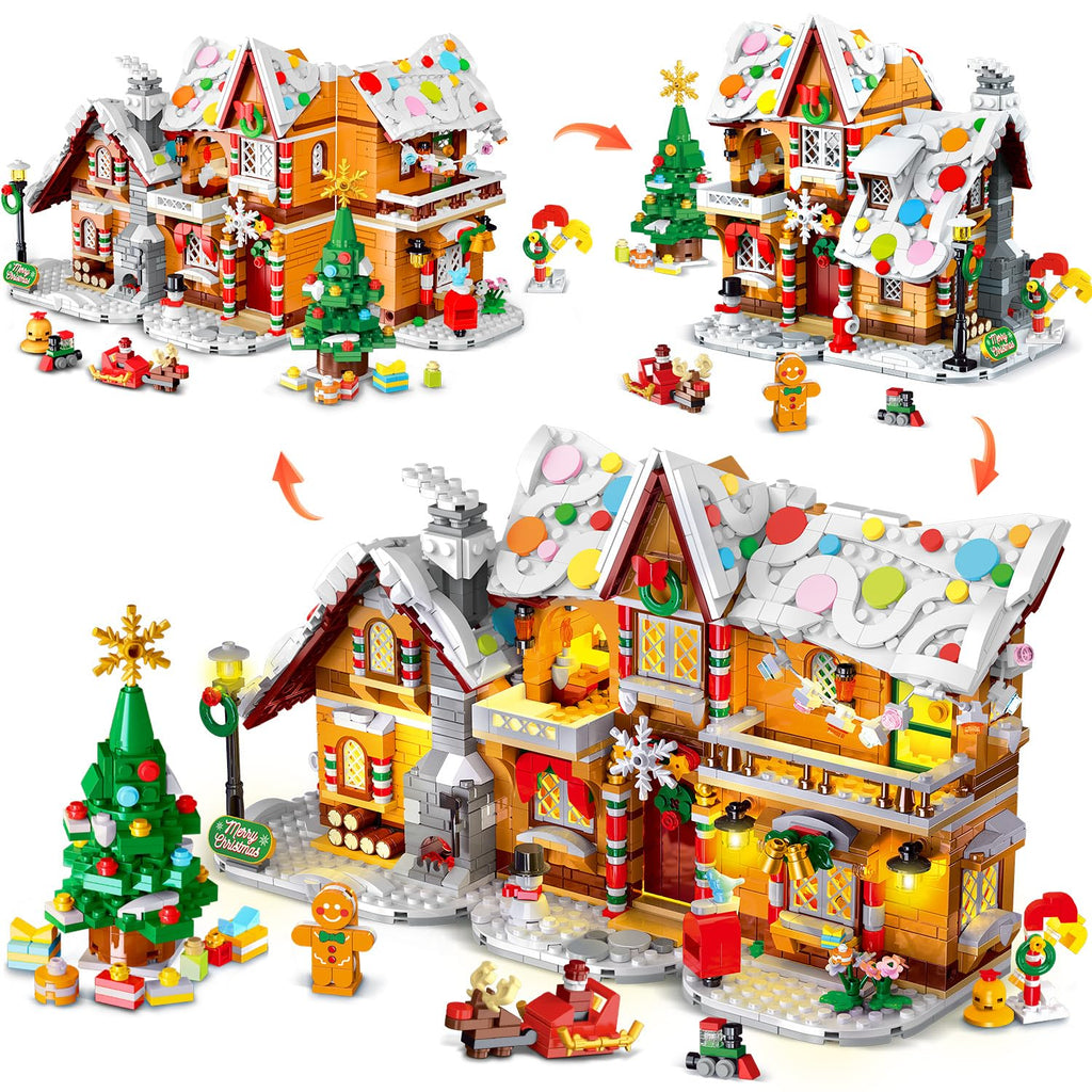 HOGOKIDS 3-in-1 Weihnachts Lebkuchenhaus Bausatz mit Licht für Kinder ab 8+