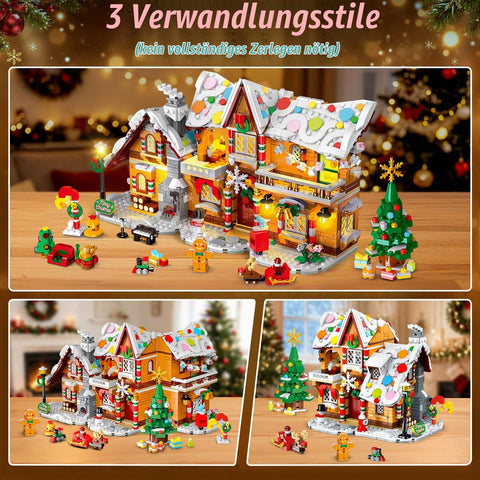 HOGOKIDS 3-in-1 Weihnachts Lebkuchenhaus Bausatz mit Licht für Kinder ab 8+