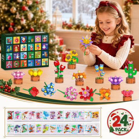 2026 Adventskalender Blumen Klemmbausteine Weihnachten Spielzeug für Kinder