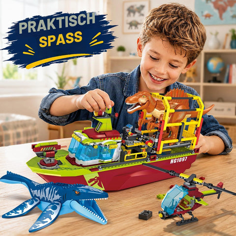 HOGOKIDS groß Dinosaurier-Rettungsschiff Bauset für Jungen ab 6 Jahren