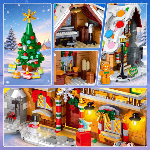 HOGOKIDS 3-in-1 Weihnachts Lebkuchenhaus Bausatz mit Licht für Kinder ab 8+