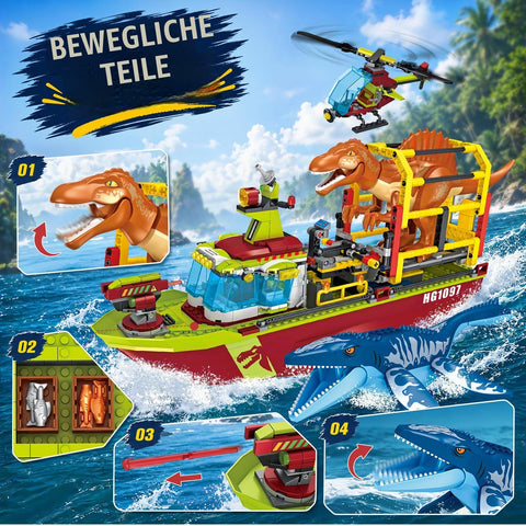 HOGOKIDS groß Dinosaurier-Rettungsschiff Bauset für Jungen ab 6 Jahren