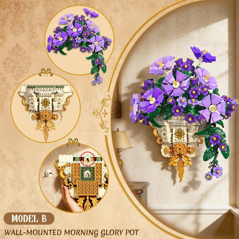 Blumen-Bauset mit Vase - 2-in-1 Prunkwinden-Bonsai-Bausteine