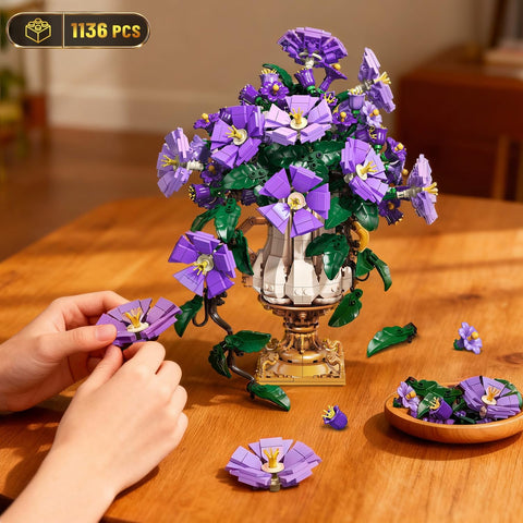 Blumen-Bauset mit Vase - 2-in-1 Prunkwinden-Bonsai-Bausteine