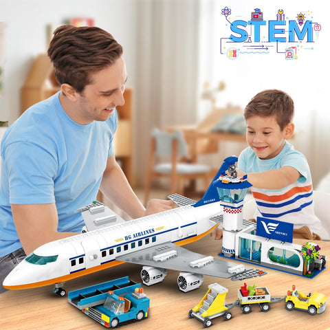 HOGOKIDS Flugzeug Bauspielzeug Set mit LED Licht für Kinder ab 6 Jahren