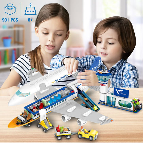 HOGOKIDS Flugzeug Bauspielzeug Set mit LED Licht für Kinder ab 6 Jahren