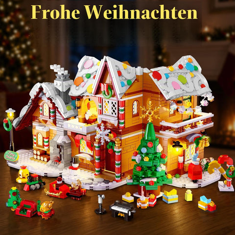 HOGOKIDS 3-in-1 Weihnachts Lebkuchenhaus Bausatz mit Licht für Kinder ab 8+