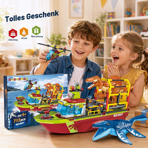 HOGOKIDS groß Dinosaurier-Rettungsschiff Bauset für Jungen ab 6 Jahren