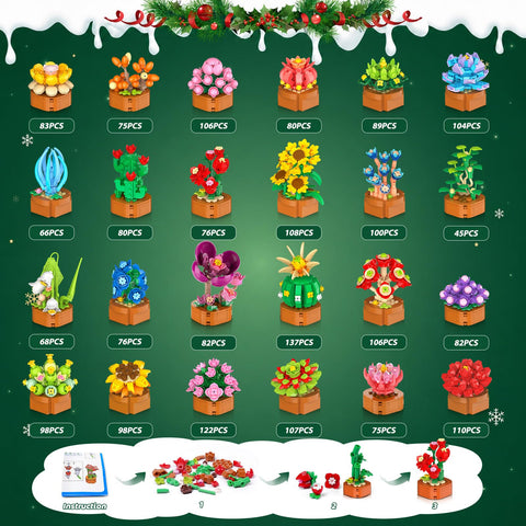 Blumen Adventskalender Weihnachten 2026 – Mini Bausteine für Kinder ab 8+