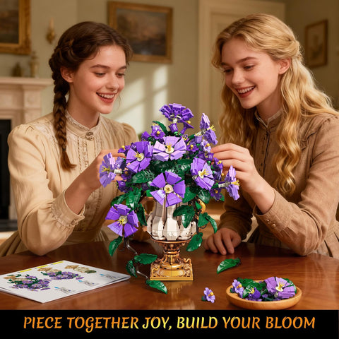 Blumen-Bauset mit Vase - 2-in-1 Prunkwinden-Bonsai-Bausteine