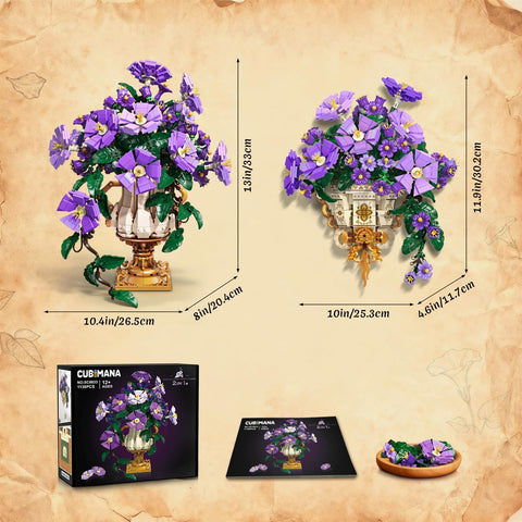 Blumen-Bauset mit Vase - 2-in-1 Prunkwinden-Bonsai-Bausteine