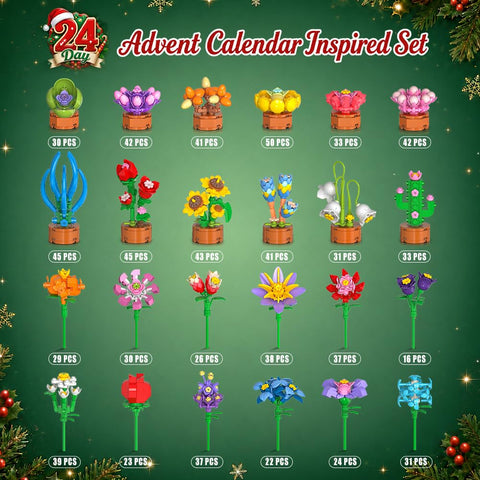 2026 Adventskalender Blumen Klemmbausteine Weihnachten Spielzeug für Kinder