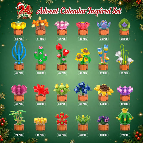 Adventskalender 2026 Blumen Bausteine Weihnachten Spielzeug für Kinder 6+