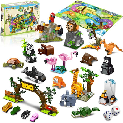 HOGOKIDS 23 Tiere Zoo-Bausatz mit Spielmatte – Zoo-Brettspiel