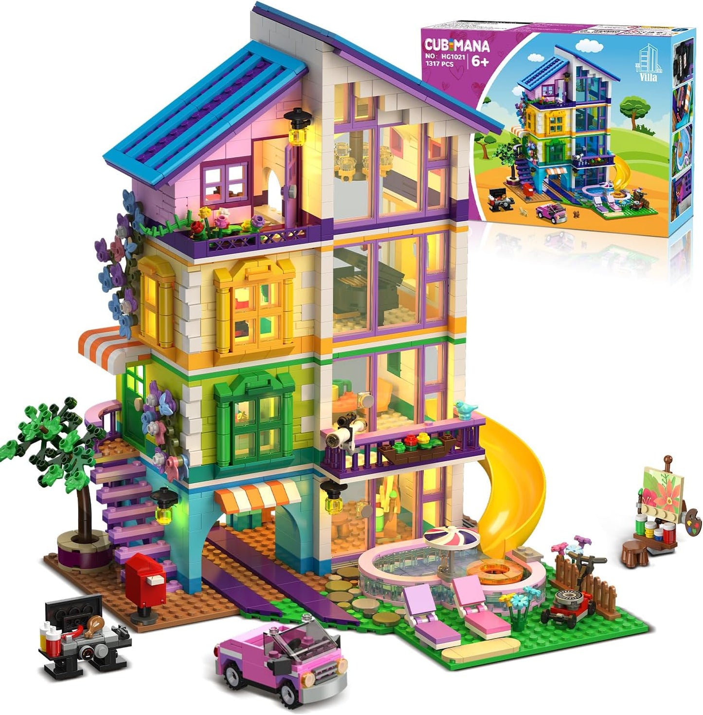 Friends Maison de Filles à Construire avec Lumière LED – Villa avec Voiture et Piscine