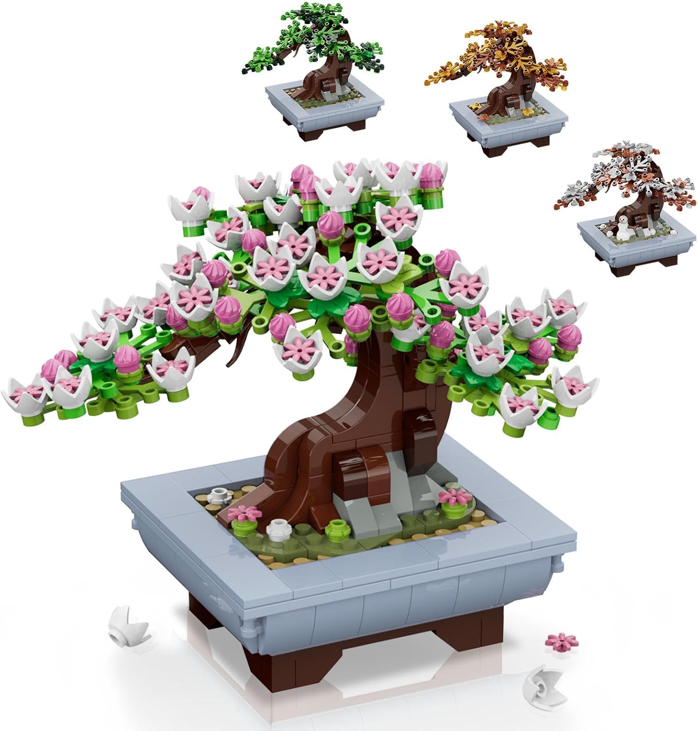 Blumen Bonsai Baum Bauspielzeug – 4in1 Kirschblüten Jahreszeiten Tree Pflanzen Bausteine