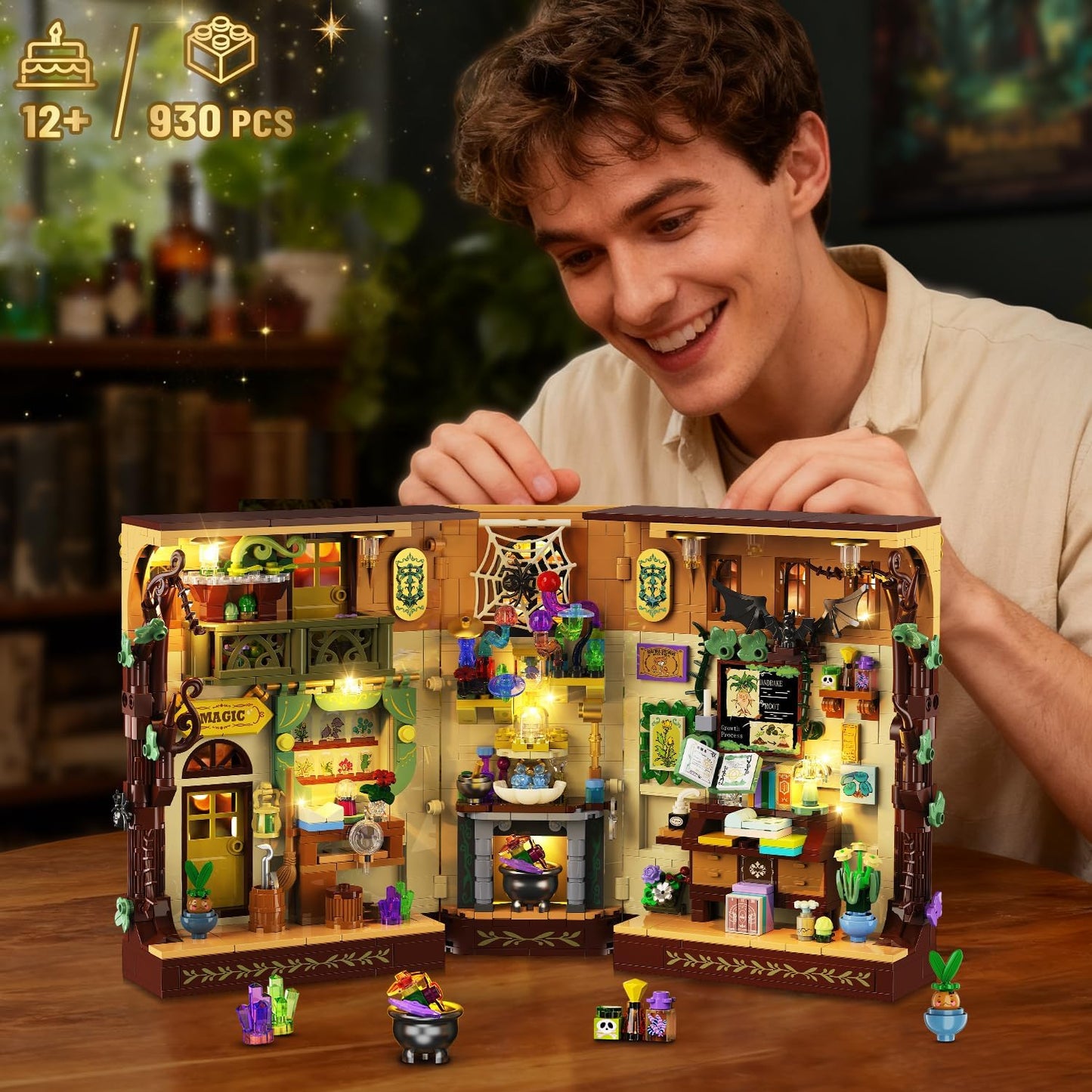 Magisches Kräuter Book Nook Haus Bauspielzeugset mit Licht