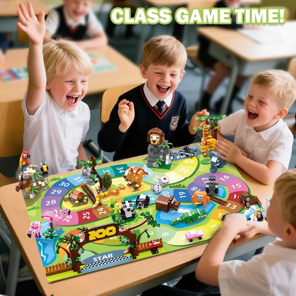HOGOKIDS 23 Tiere Zoo-Bausatz mit Spielmatte – Zoo-Brettspiel