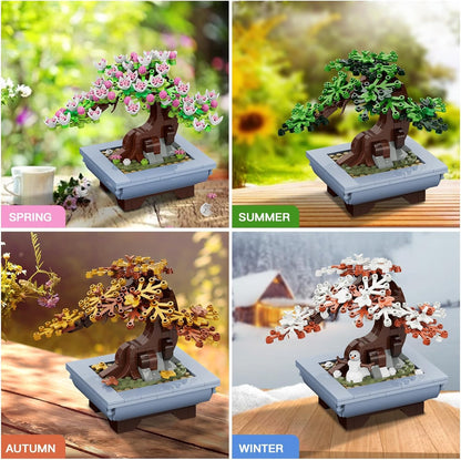 Blumen Bonsai Baum Bauspielzeug – 4in1 Kirschblüten Jahreszeiten Tree Pflanzen Bausteine