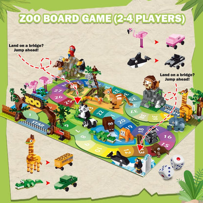 HOGOKIDS 23 Tiere Zoo-Bausatz mit Spielmatte – Zoo-Brettspiel