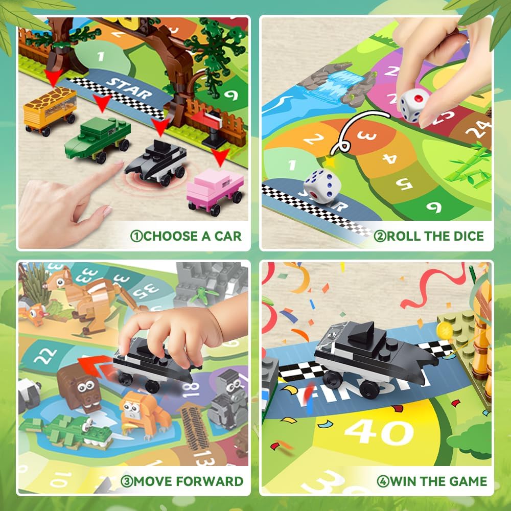 HOGOKIDS 23 Tiere Zoo-Bausatz mit Spielmatte – Zoo-Brettspiel