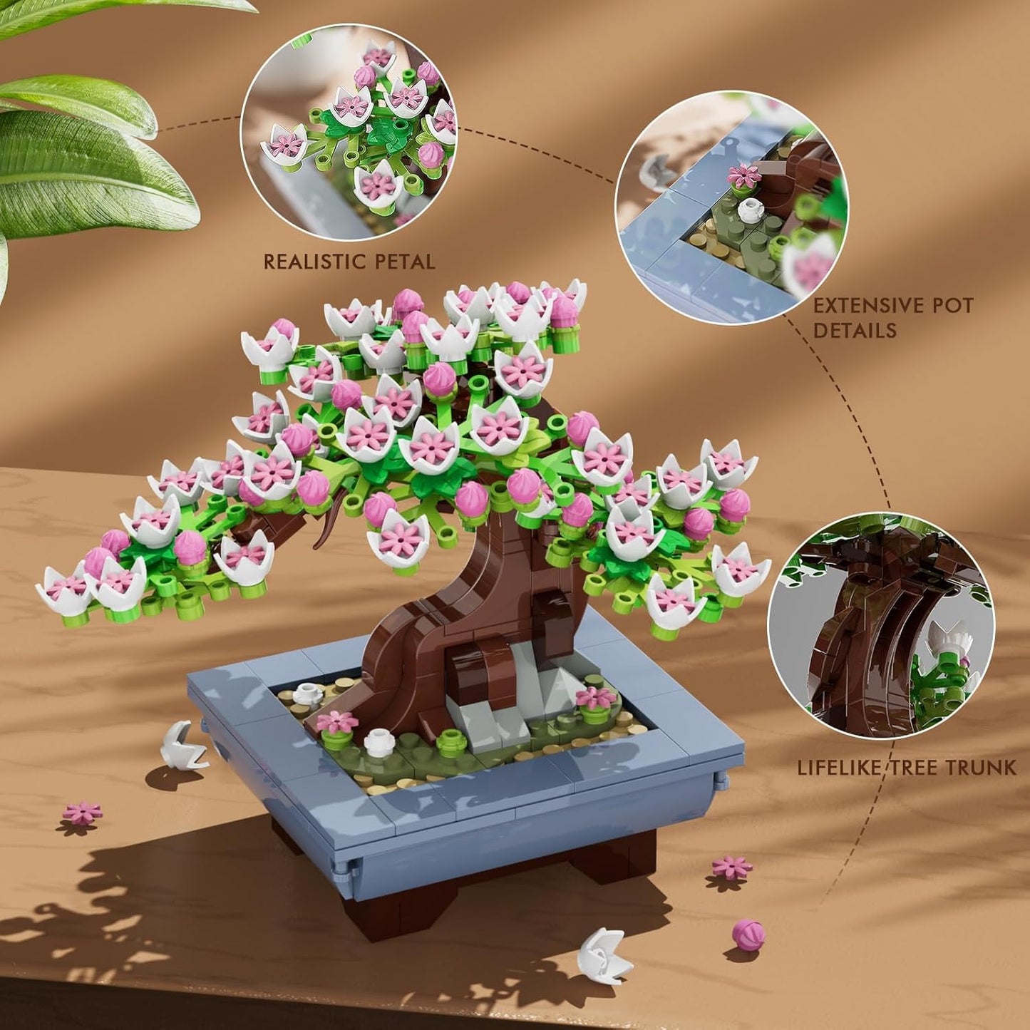 Blumen Bonsai Baum Bauspielzeug – 4in1 Kirschblüten Jahreszeiten Tree Pflanzen Bausteine
