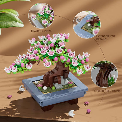 Blumen Bonsai Baum Bauspielzeug – 4in1 Kirschblüten Jahreszeiten Tree Pflanzen Bausteine
