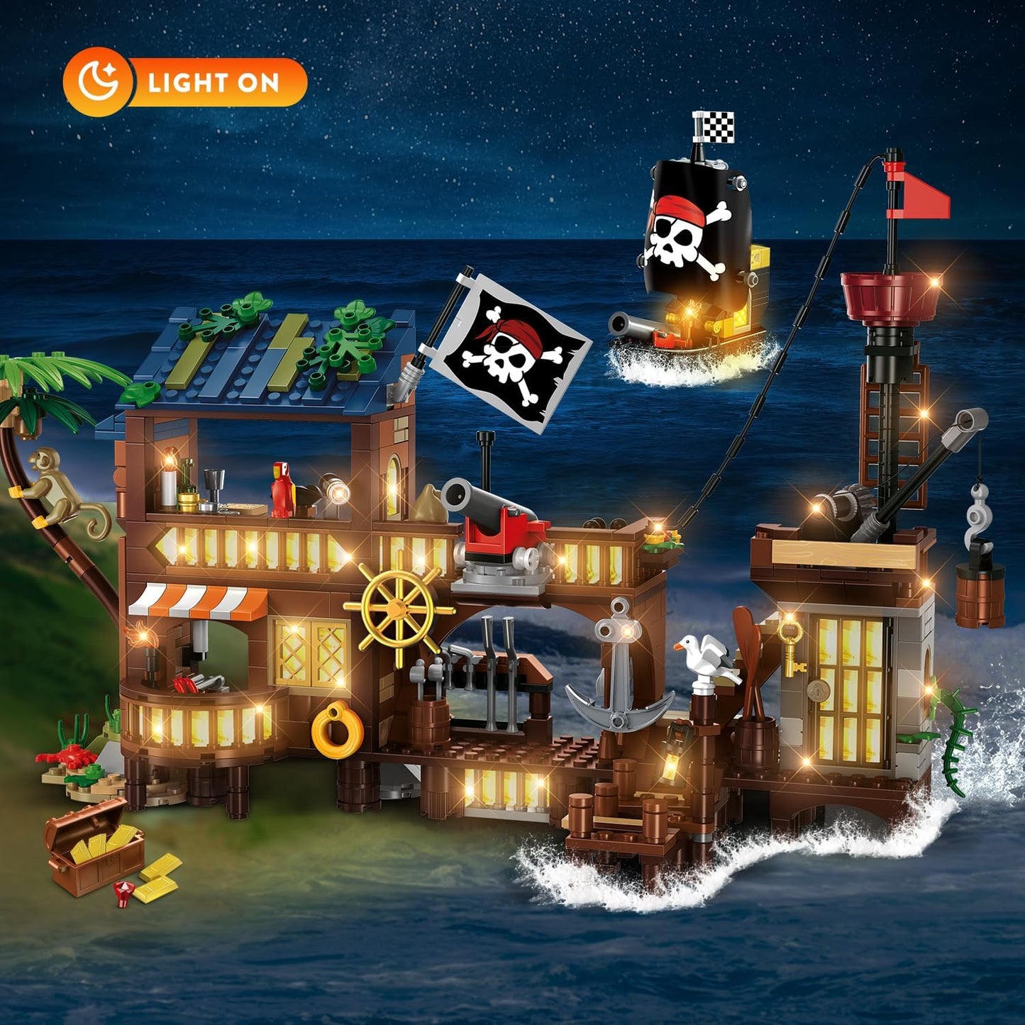HOGOKIDS Piratenschiff-Hausbausatz mit LED-Beleuchtung