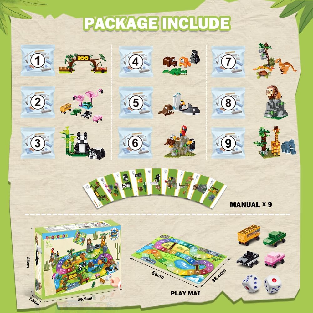HOGOKIDS 23 Tiere Zoo-Bausatz mit Spielmatte – Zoo-Brettspiel