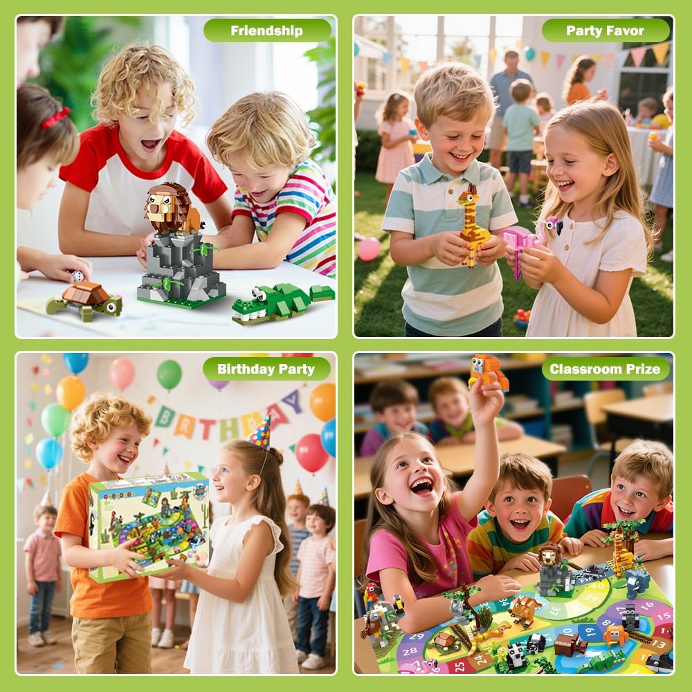 HOGOKIDS 23 Tiere Zoo-Bausatz mit Spielmatte – Zoo-Brettspiel