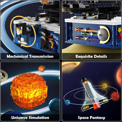 Technik Sonnensystem Bauspielzeug mit Licht – Kosmischeforschung Rotations Bauset mit 8 Planeten und Raketenständer