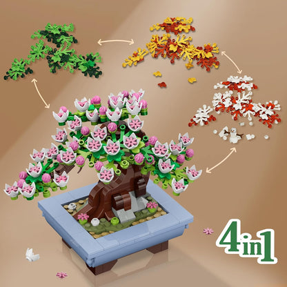 Blumen Bonsai Baum Bauspielzeug – 4in1 Kirschblüten Jahreszeiten Tree Pflanzen Bausteine