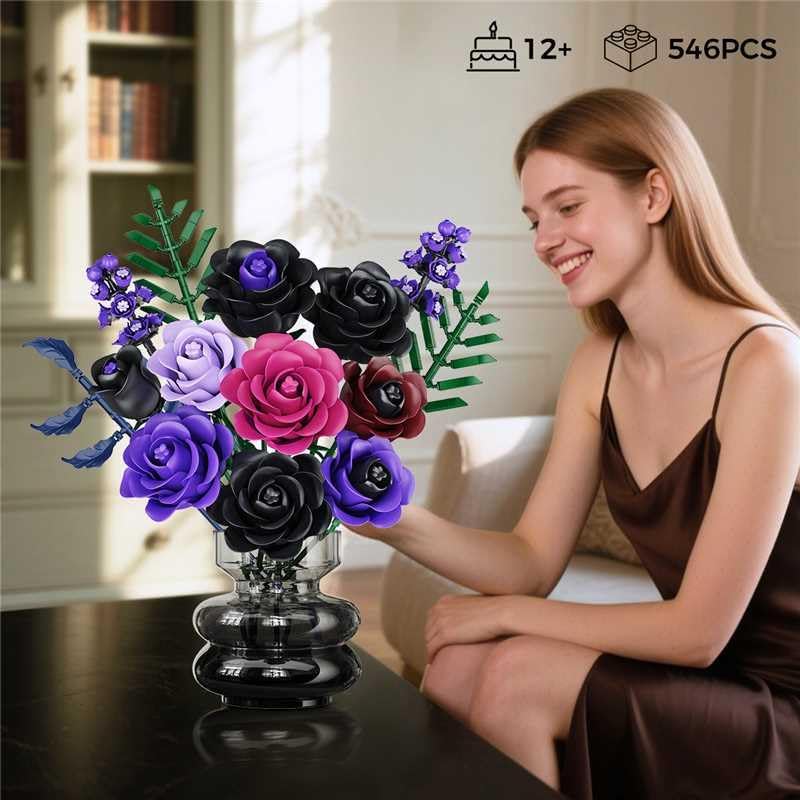 Blumen Rosenstrauß Bausatz - 14 Violetter Schwarze Rosen Künstliche Blumenstrauß