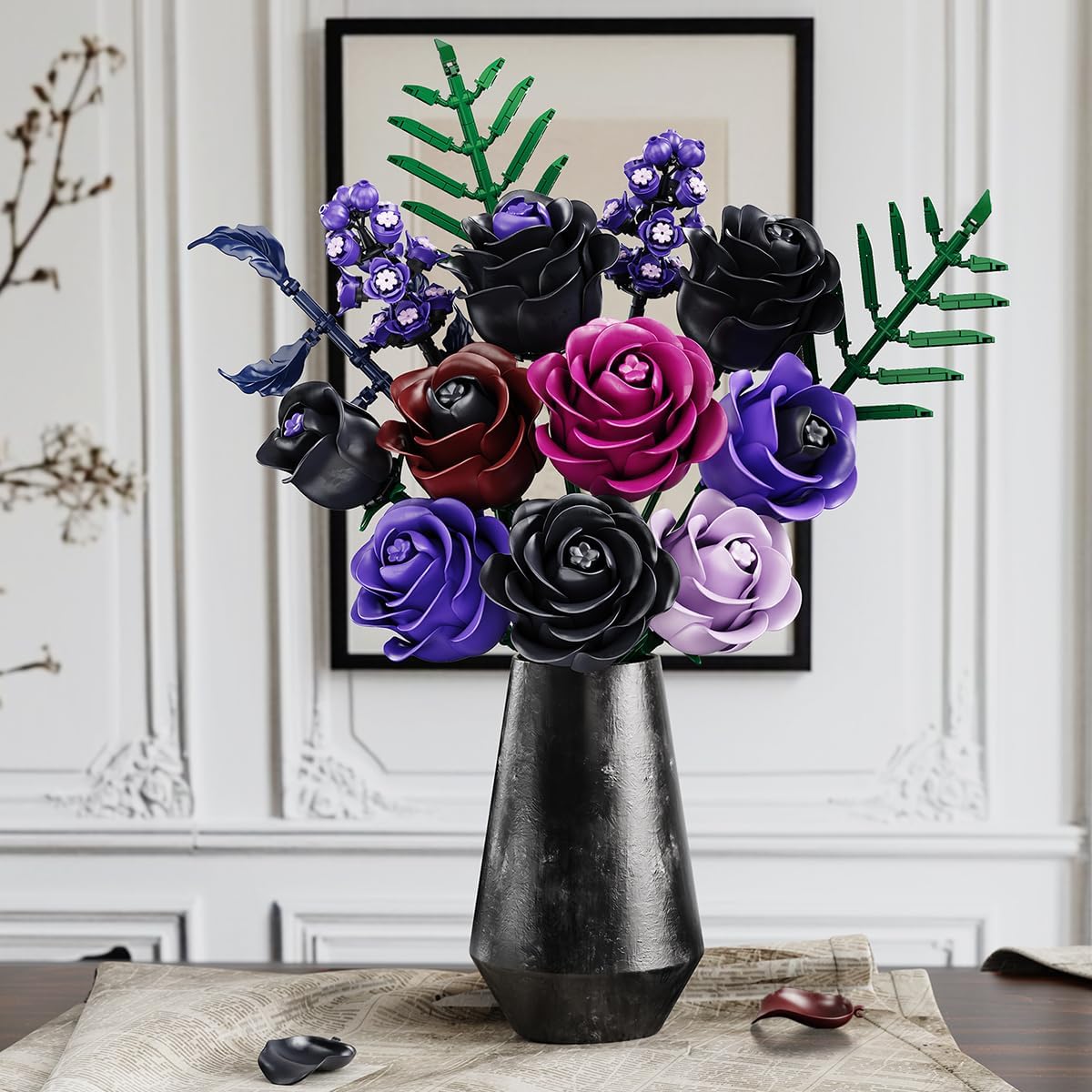Blumen Rosenstrauß Bausatz - 14 Violetter Schwarze Rosen Künstliche Blumenstrauß