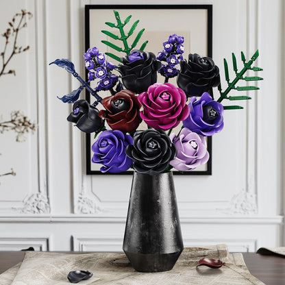 Blumen Rosenstrauß Bausatz - 14 Violetter Schwarze Rosen Künstliche Blumenstrauß
