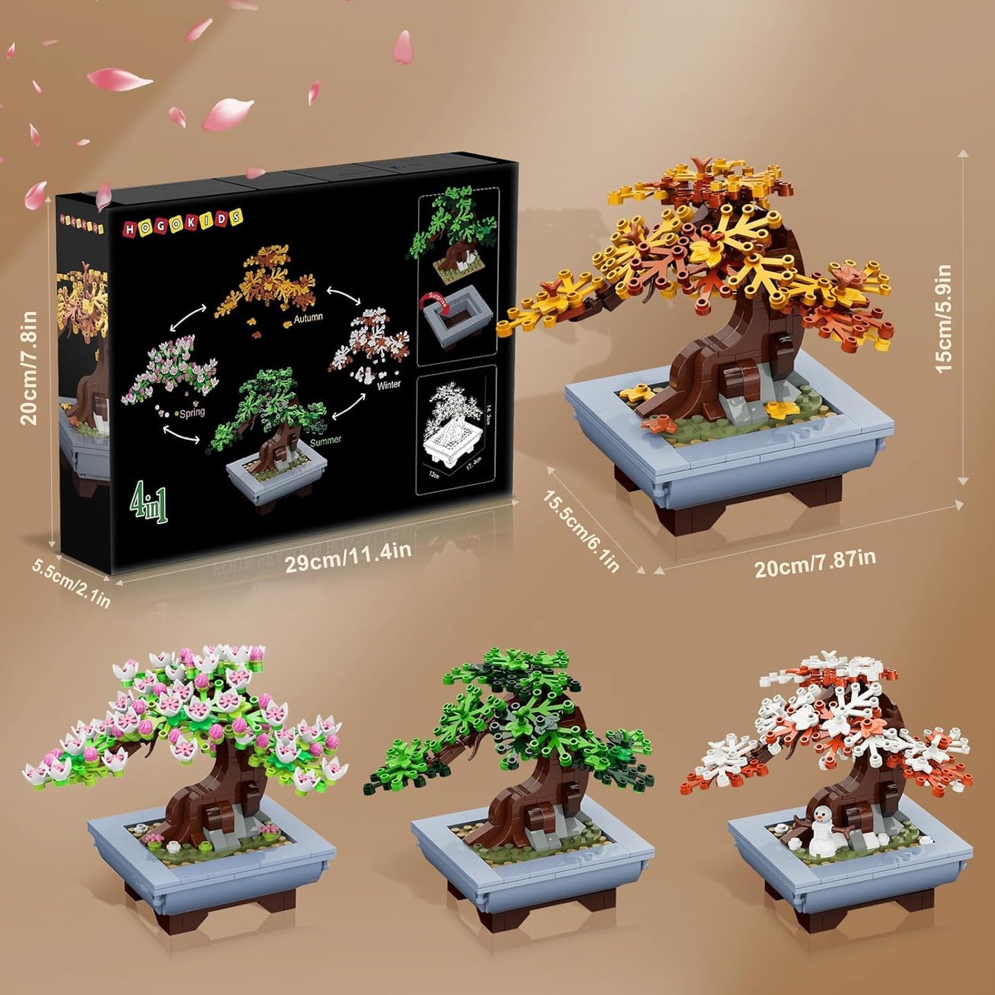 Blumen Bonsai Baum Bauspielzeug – 4in1 Kirschblüten Jahreszeiten Tree Pflanzen Bausteine