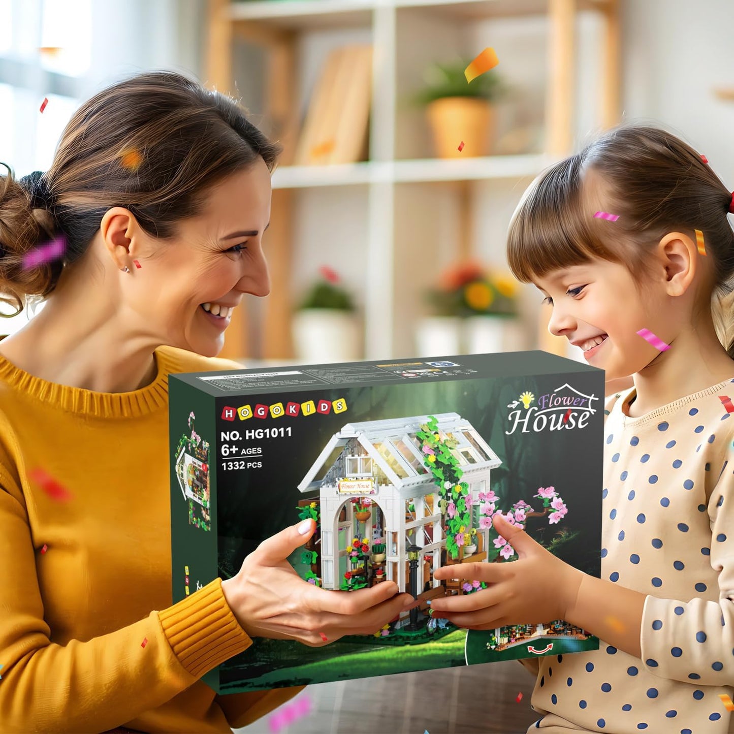 Blumenhaus-Bausatz mit LED-Beleuchtung – 1332-teiliges Gartenhaus-Bauspielzeug