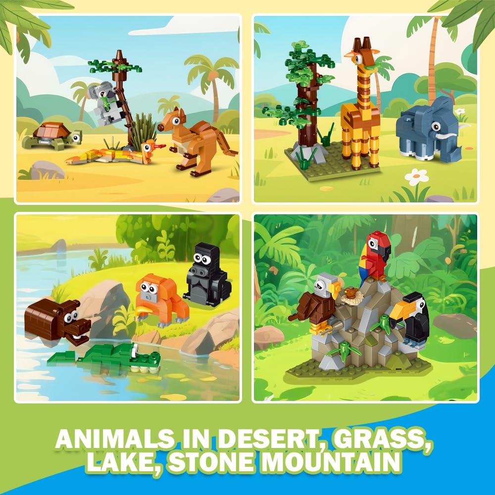 HOGOKIDS 23 Tiere Zoo-Bausatz mit Spielmatte – Zoo-Brettspiel