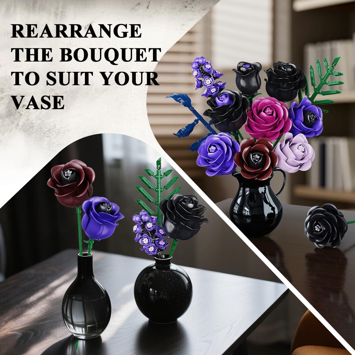 Blumen Rosenstrauß Bausatz - 14 Violetter Schwarze Rosen Künstliche Blumenstrauß