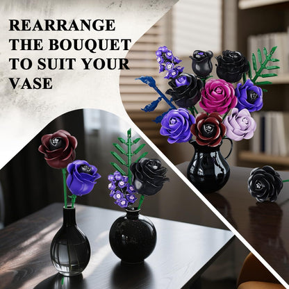 Blumen Rosenstrauß Bausatz - 14 Violetter Schwarze Rosen Künstliche Blumenstrauß