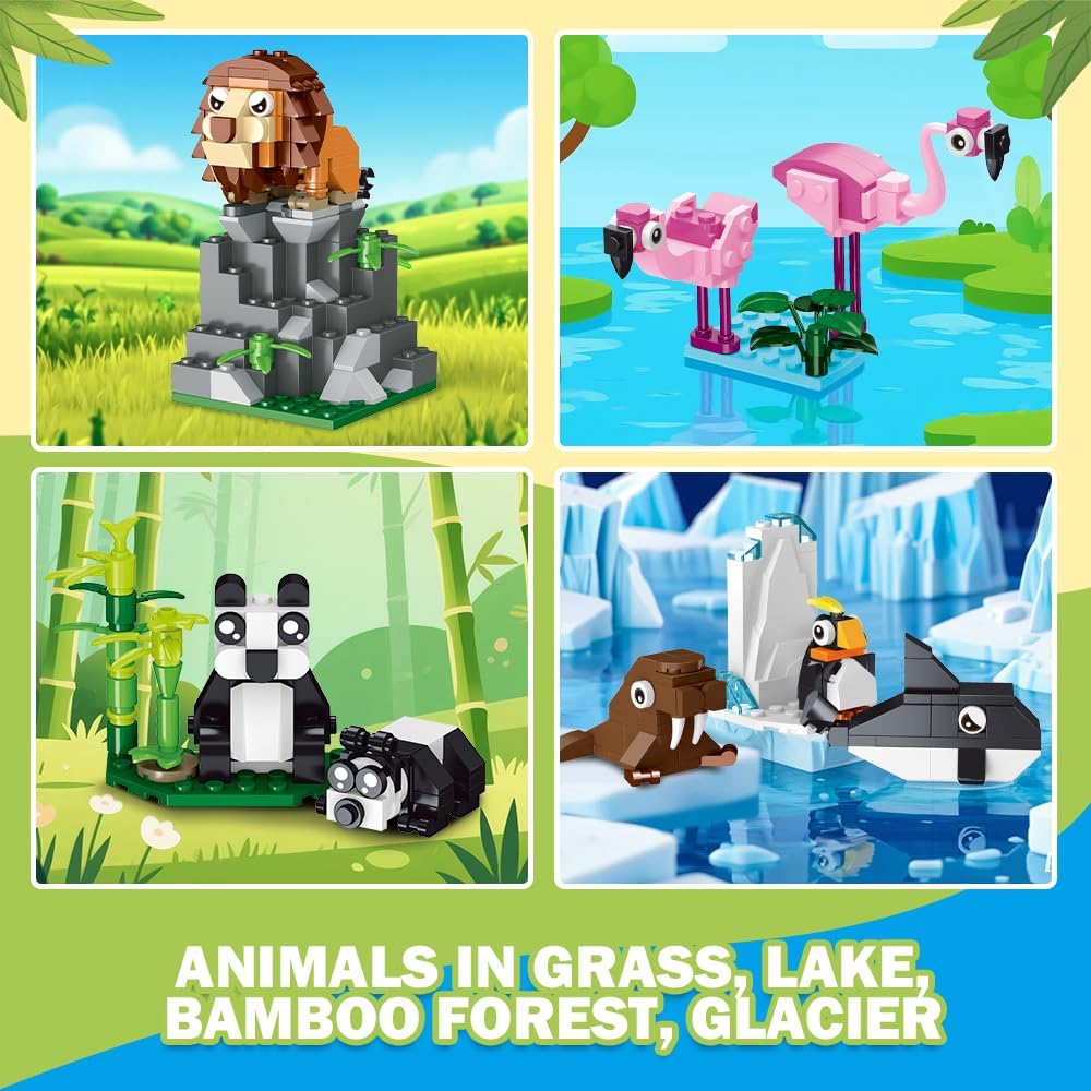 HOGOKIDS 23 Tiere Zoo-Bausatz mit Spielmatte – Zoo-Brettspiel