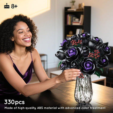 Blumenstrauß-Bauset – 15 schwarze Rosen