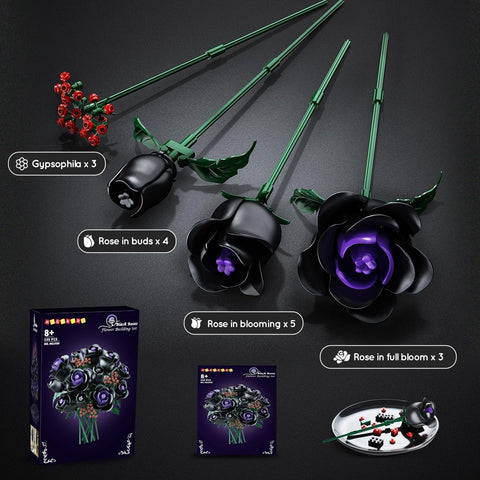 Blumenstrauß-Bauset – 15 schwarze Rosen