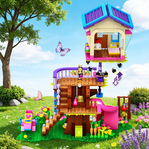 CUBIMANA Baumhaus-Bauspielzeug Set mit LED-Licht für Kinder ab 8 Jahren