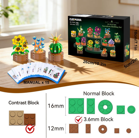 15er-Pack Blumen Sukkulenten Mini-Bauset