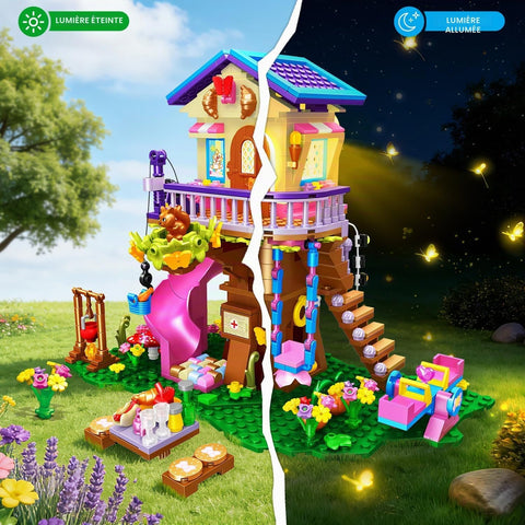 CUBIMANA Baumhaus-Bauspielzeug Set mit LED-Licht für Kinder ab 8 Jahren