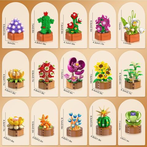 15er-Pack Blumen Sukkulenten Mini-Bauset