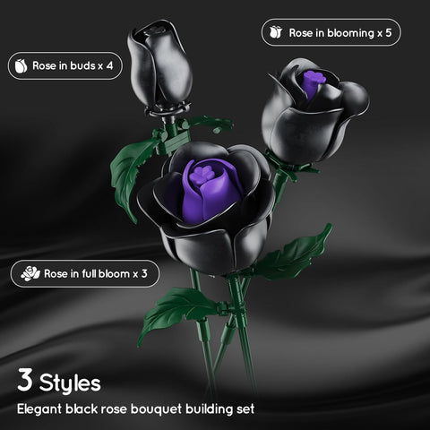 Blumenstrauß-Bauset – 15 schwarze Rosen
