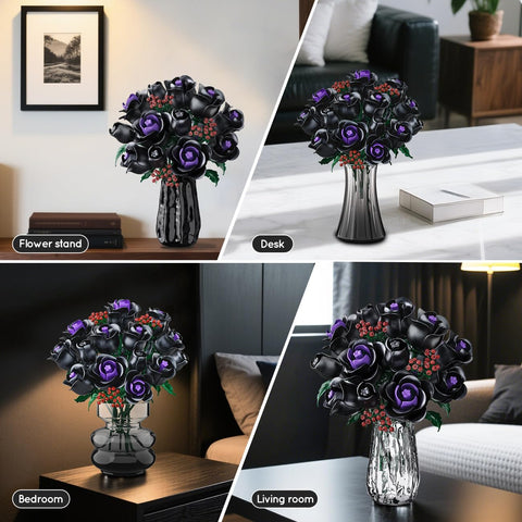 Blumenstrauß-Bauset – 15 schwarze Rosen